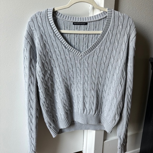 Brandy Melville Light Blue Ida Cotton Cable Knit V-Neck Sweater - Picture 1 of 3